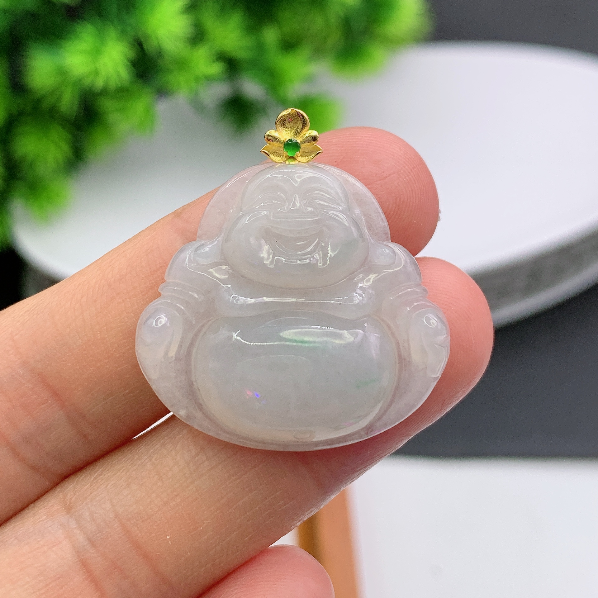 天然翡翠A货18k金镶嵌佛公吊坠250107  尺寸:27*29*6