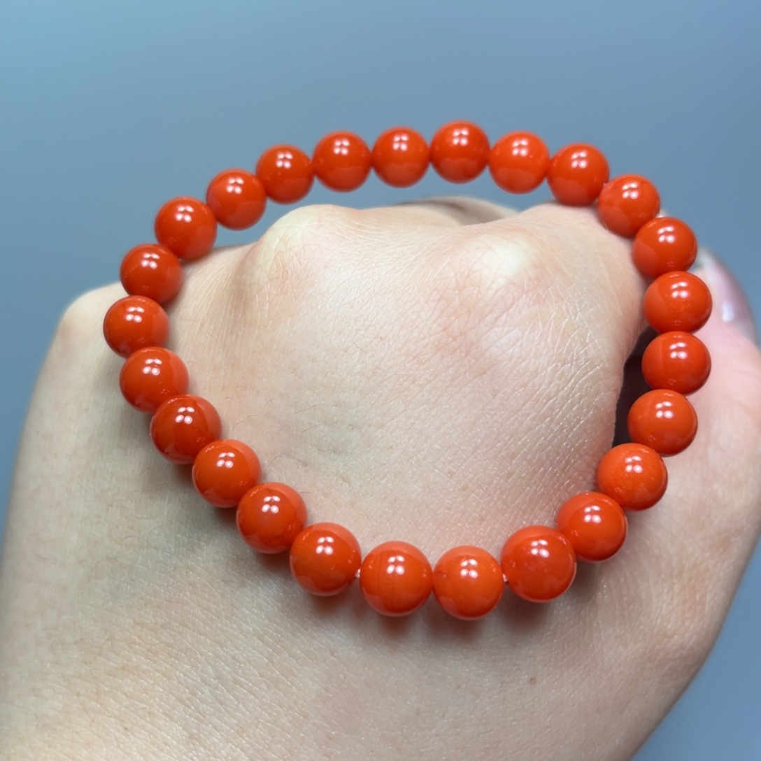 南红玛瑙未镶嵌柿子红圆珠单圈7mm