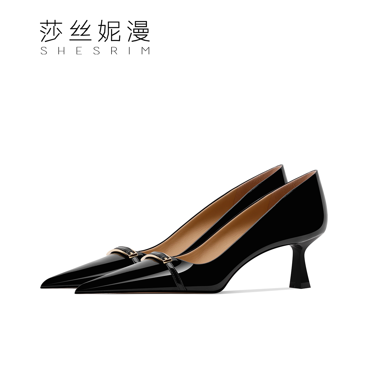  女鞋2025春季新款简约百搭通勤鞋浅口小方扣尖头时装鞋单鞋矮跟