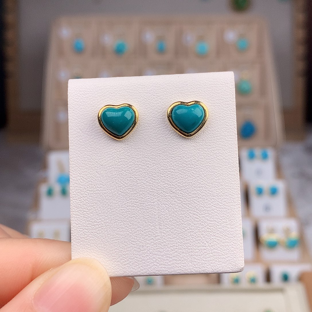 绿松石耳饰18K金镶嵌