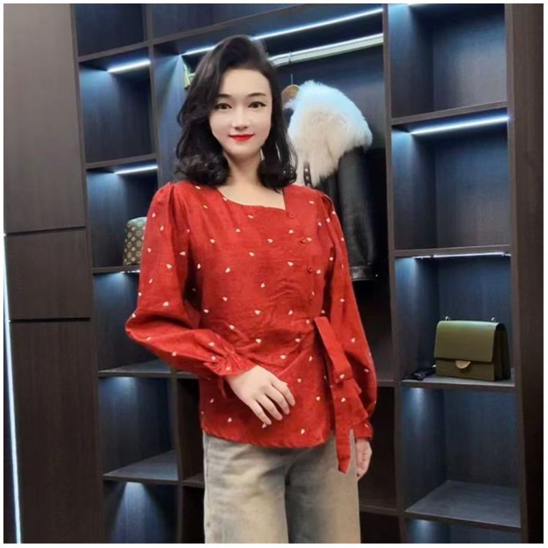 【峰姐优品】1310【1B13】时尚侧腰带小爱心衬衫