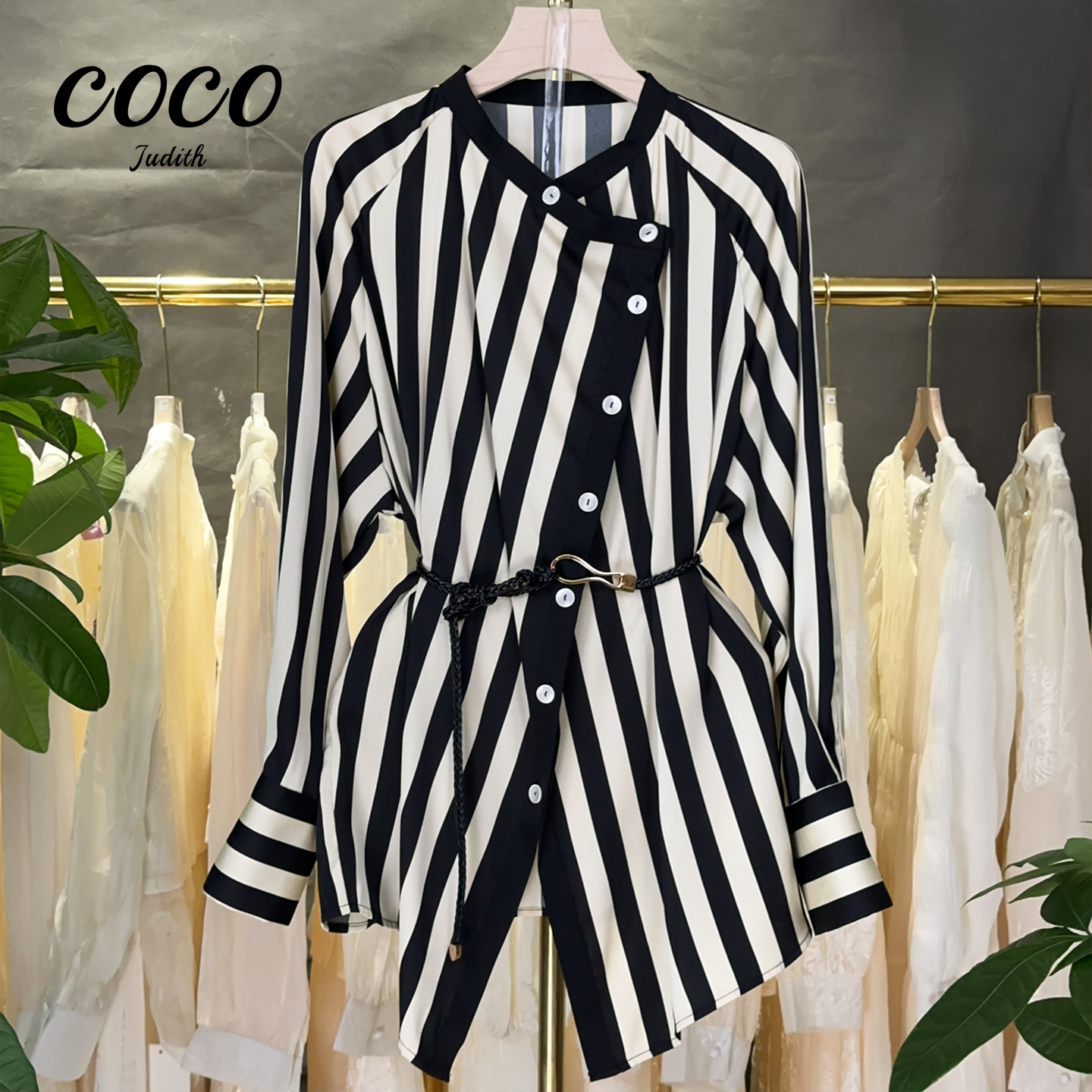 现货【RG5142】法式Polo衬衫女春秋新款高级感气质收腰裙摆宽松上衣