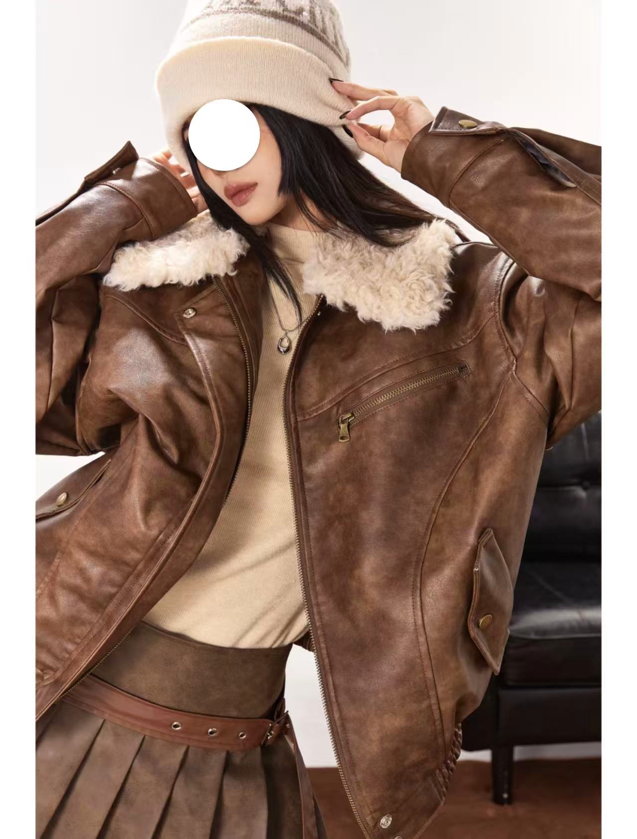 酷飒拉满 夹棉皮衣外套#053D