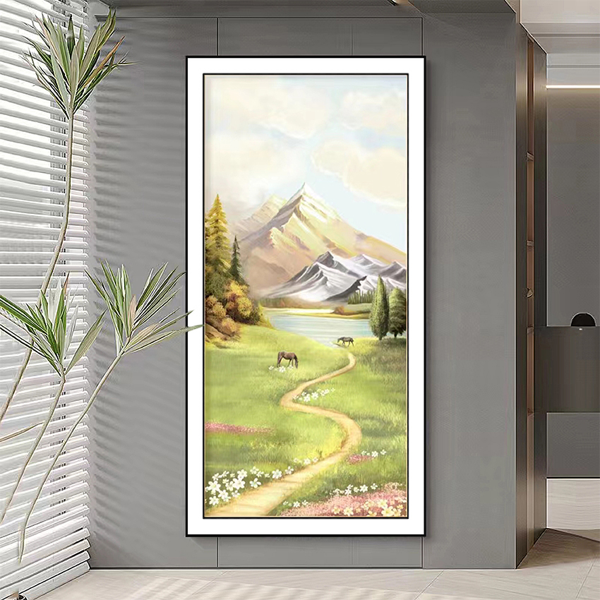 现代简约轻奢时尚奶油入户玄关走廊装饰画客厅沙发背景画精雕肌理