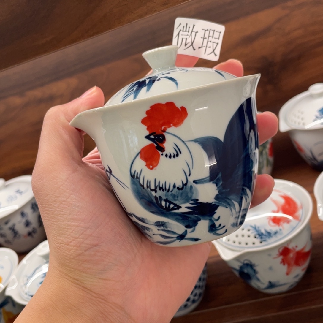 釉下手绘茶具微瑕