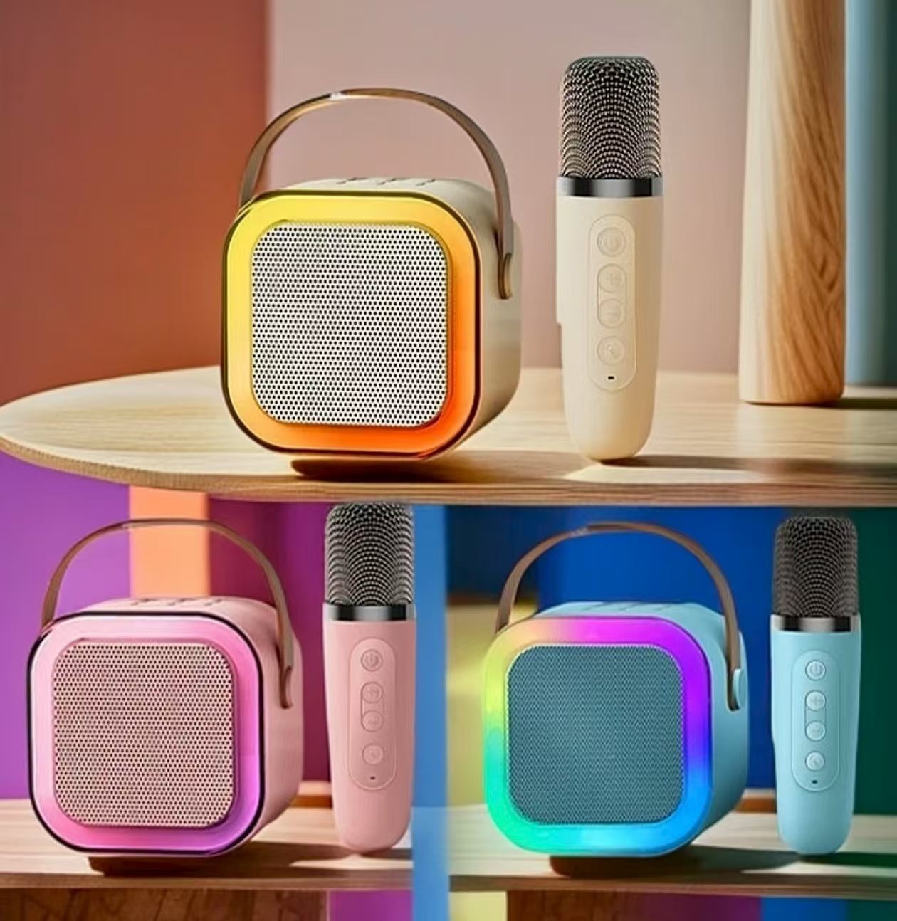 DSKL0蓝牙音箱K歌套装混响3D环绕低音炮迷你无线话筒音响