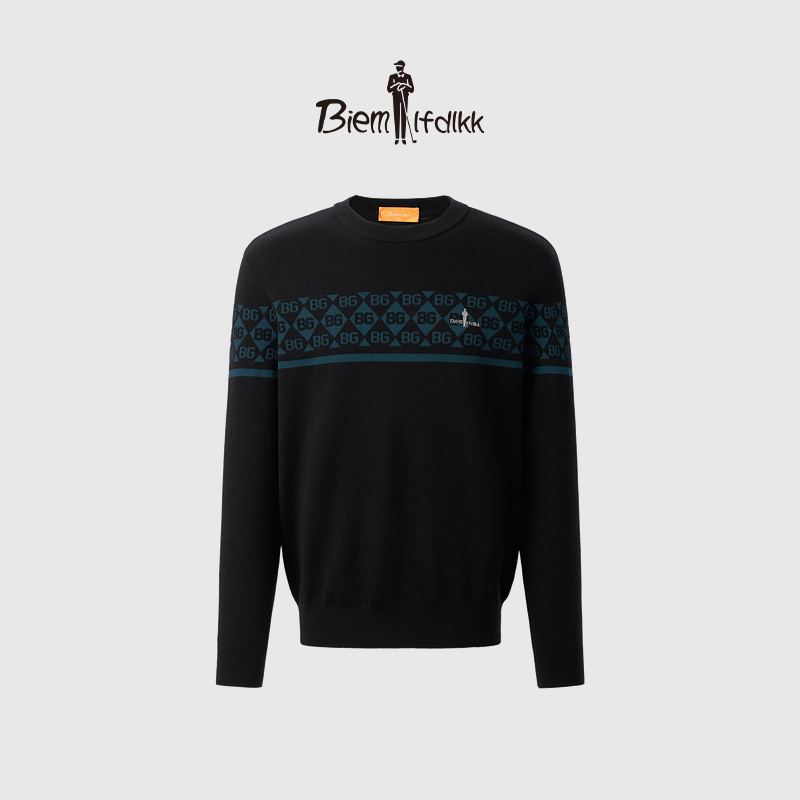 【18针澳洲羊毛】比音勒芬秋季新款男士保暖亲肤圆领羊毛衫