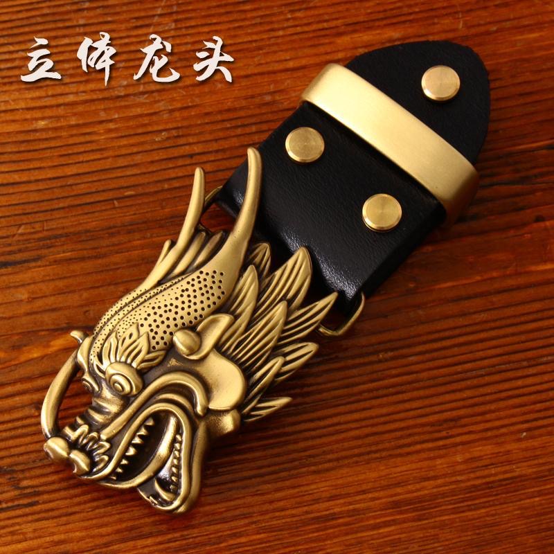 【品正定制】板扣立体龙头实心黄铜针扣套装头层牛皮百搭男士真皮