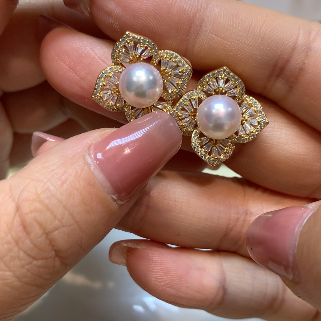 海水珍珠耳饰银S925镶嵌