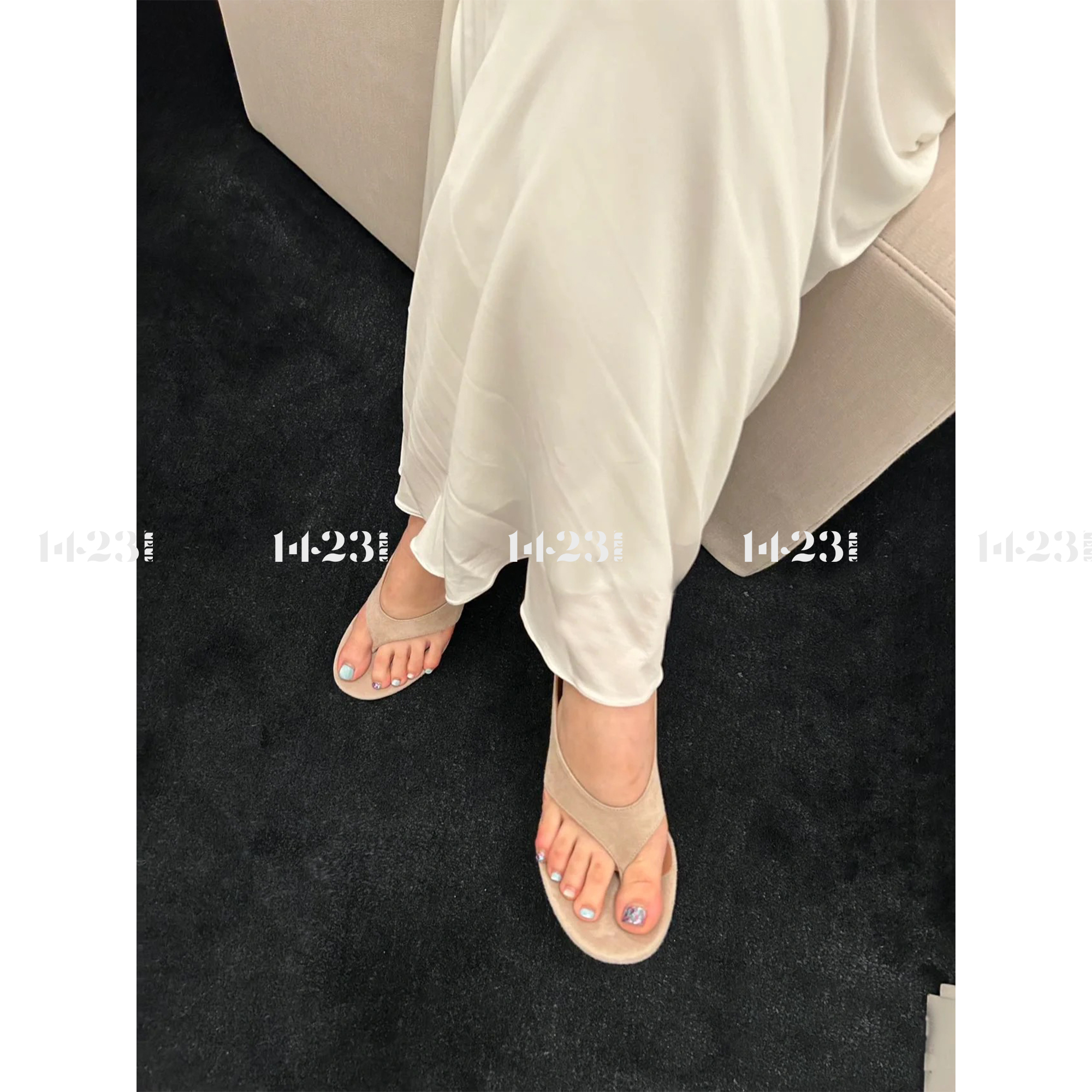 【1423精选】夏季新款 高跟时尚百搭外穿坡跟夹趾绒面凉拖