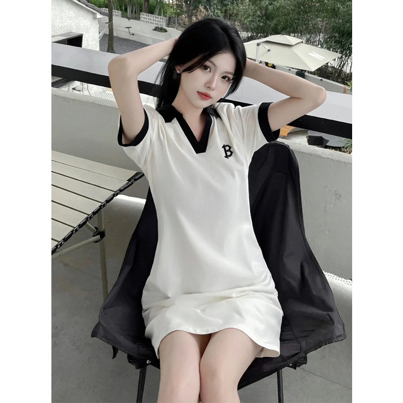 2025新款春夏季新款时尚撞色运动连衣裙宽松休闲百搭裙子