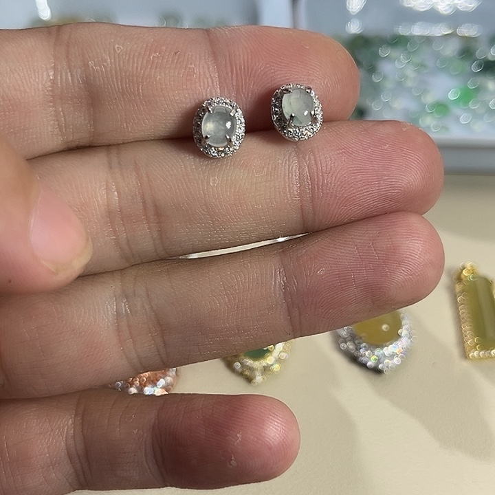 翡翠银S925镶嵌耳饰