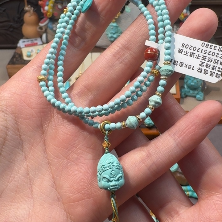 绿松石18K金镶嵌毛衣链大黑天