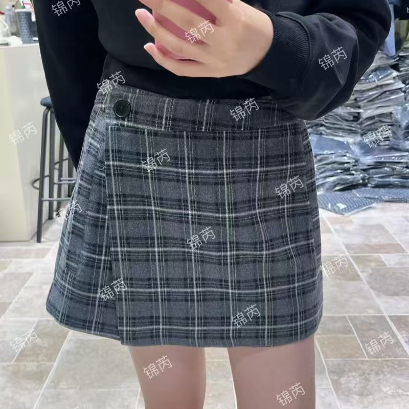 复古格子裙裤半身裙