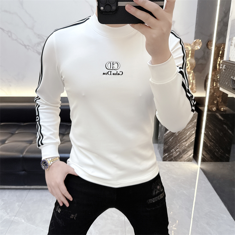 冰希设计师款.男士刺绣织带打底衫休闲保暖圆领卫衣2025冬季新款