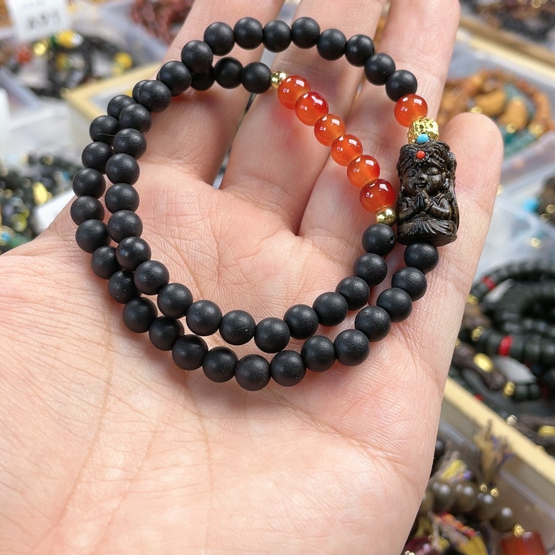 檀香木手串银S925镀金镶嵌