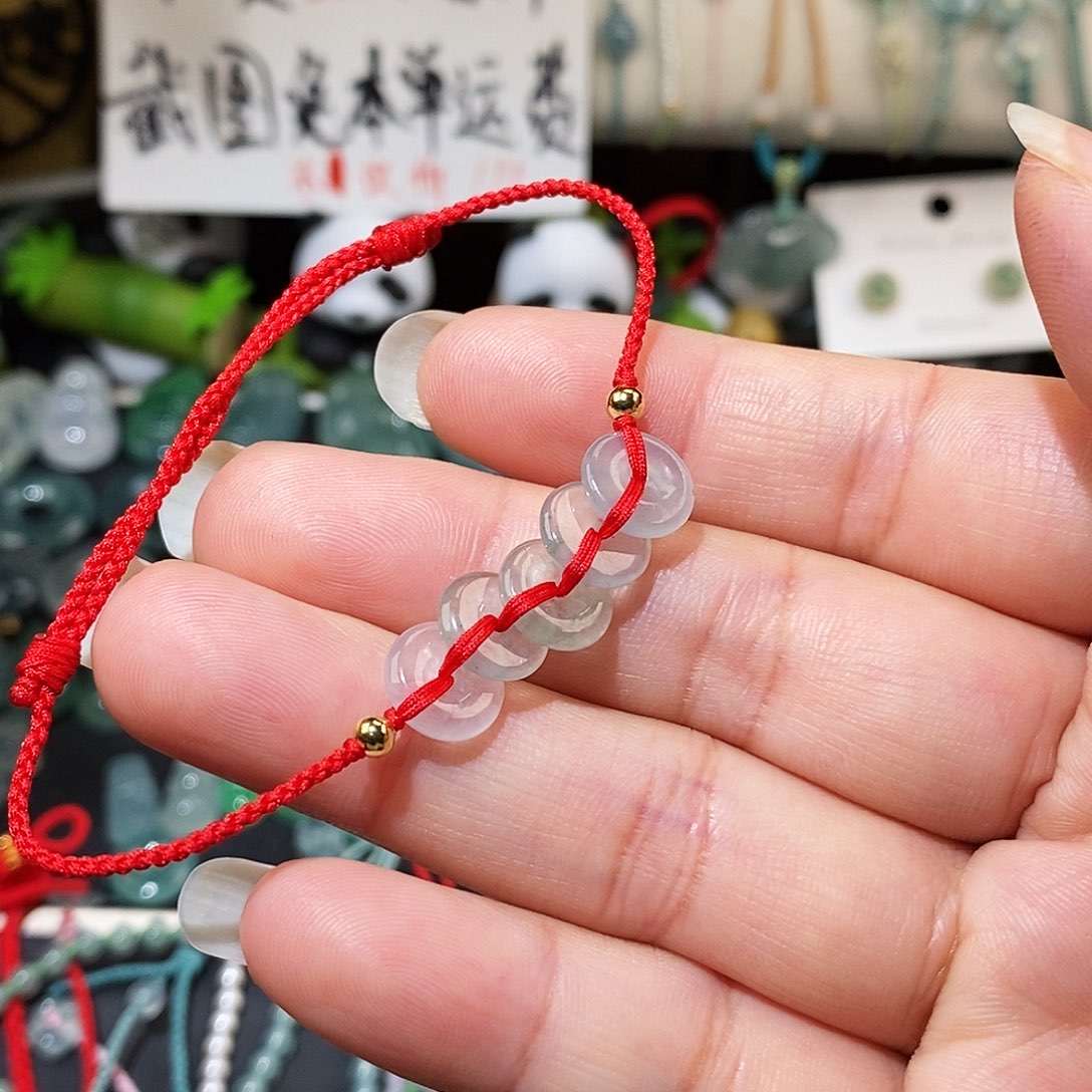 翡翠未镶嵌颈饰五帝钱红绳15