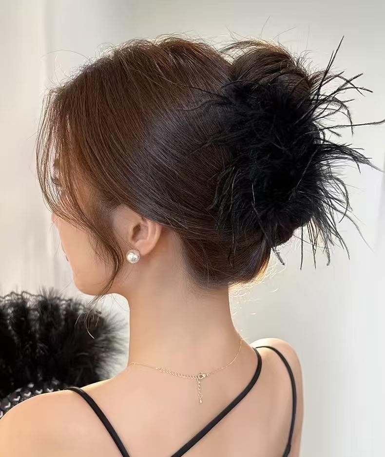 双倍毛量鸵鸟毛气质高级感夹子毛毛鲨鱼夹后脑勺发夹发卡超仙