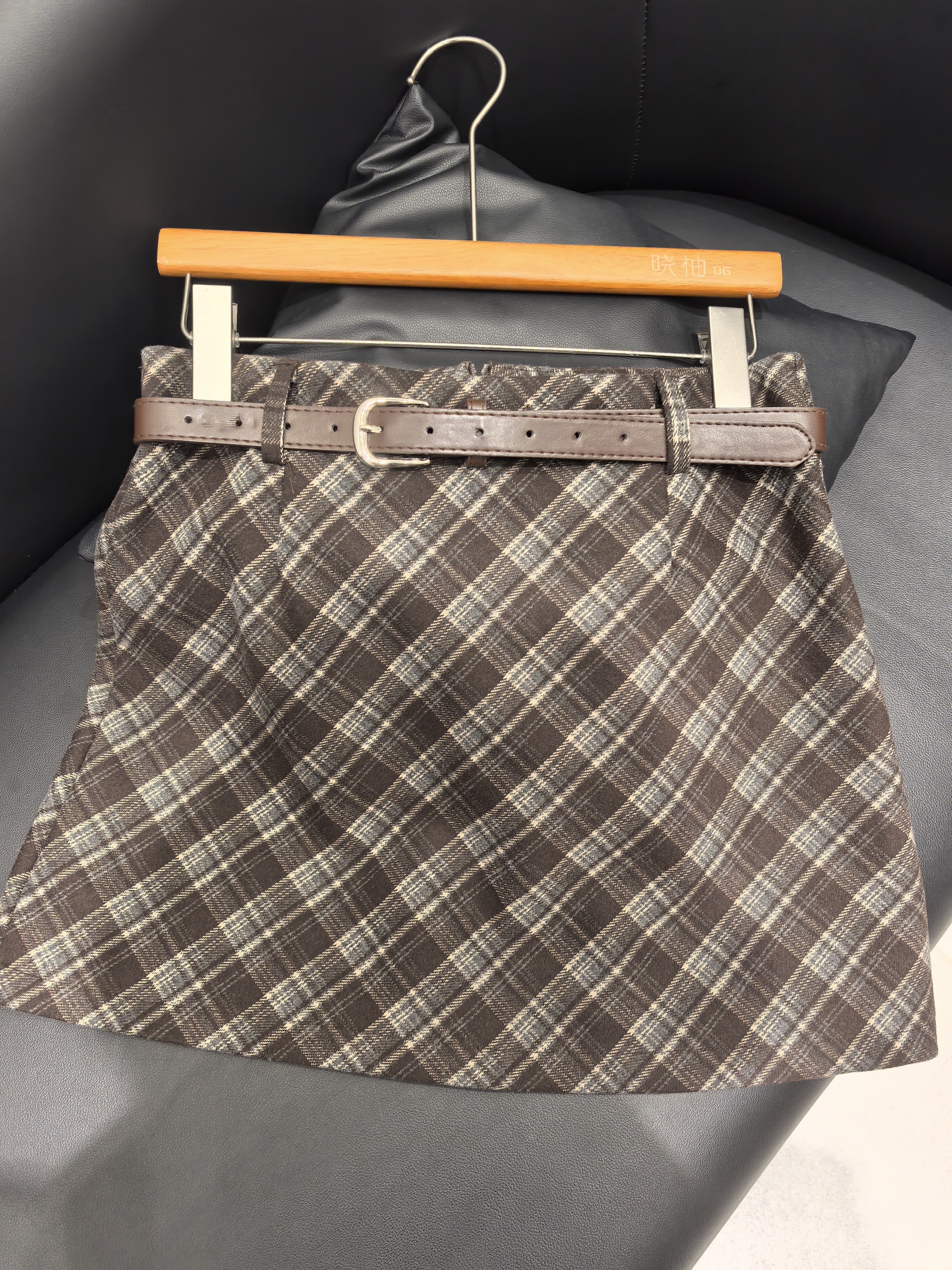 秋冬新款学院风格纹高腰A字半身裙女小个子显瘦包臀毛呢短裙