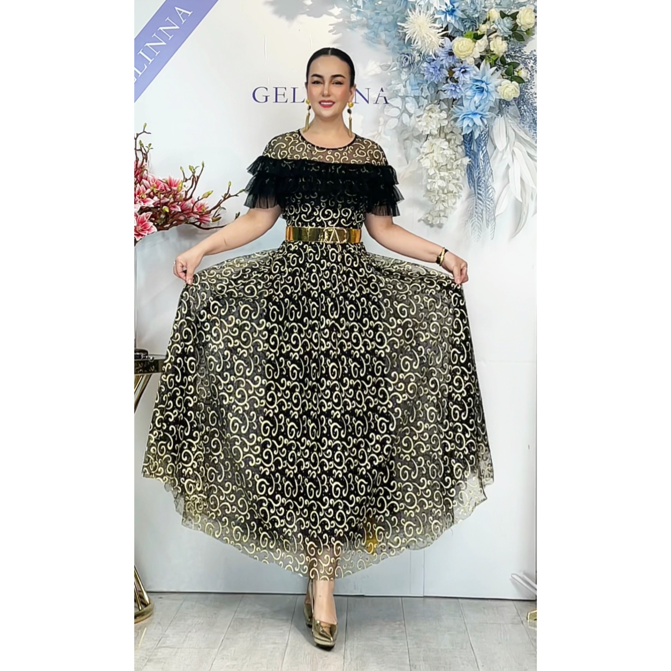 [GELLINNA女装]白色红花女款/2XL-4XL/上衣时尚长款中式宽松优雅