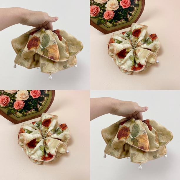 小众发饰 剪花黄底红花发圈（单圈带）