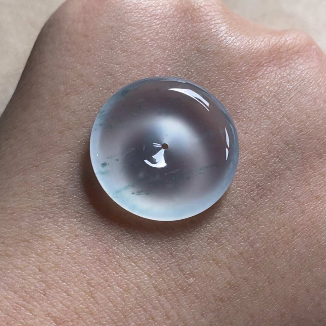 翡翠未镶嵌颈饰高冰玻璃种白底飘花种老起杠平安扣25.2-5.1