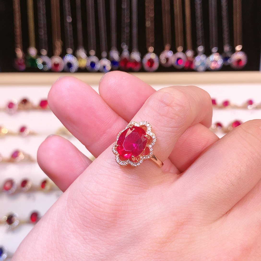 红宝石戒指银S925镶嵌