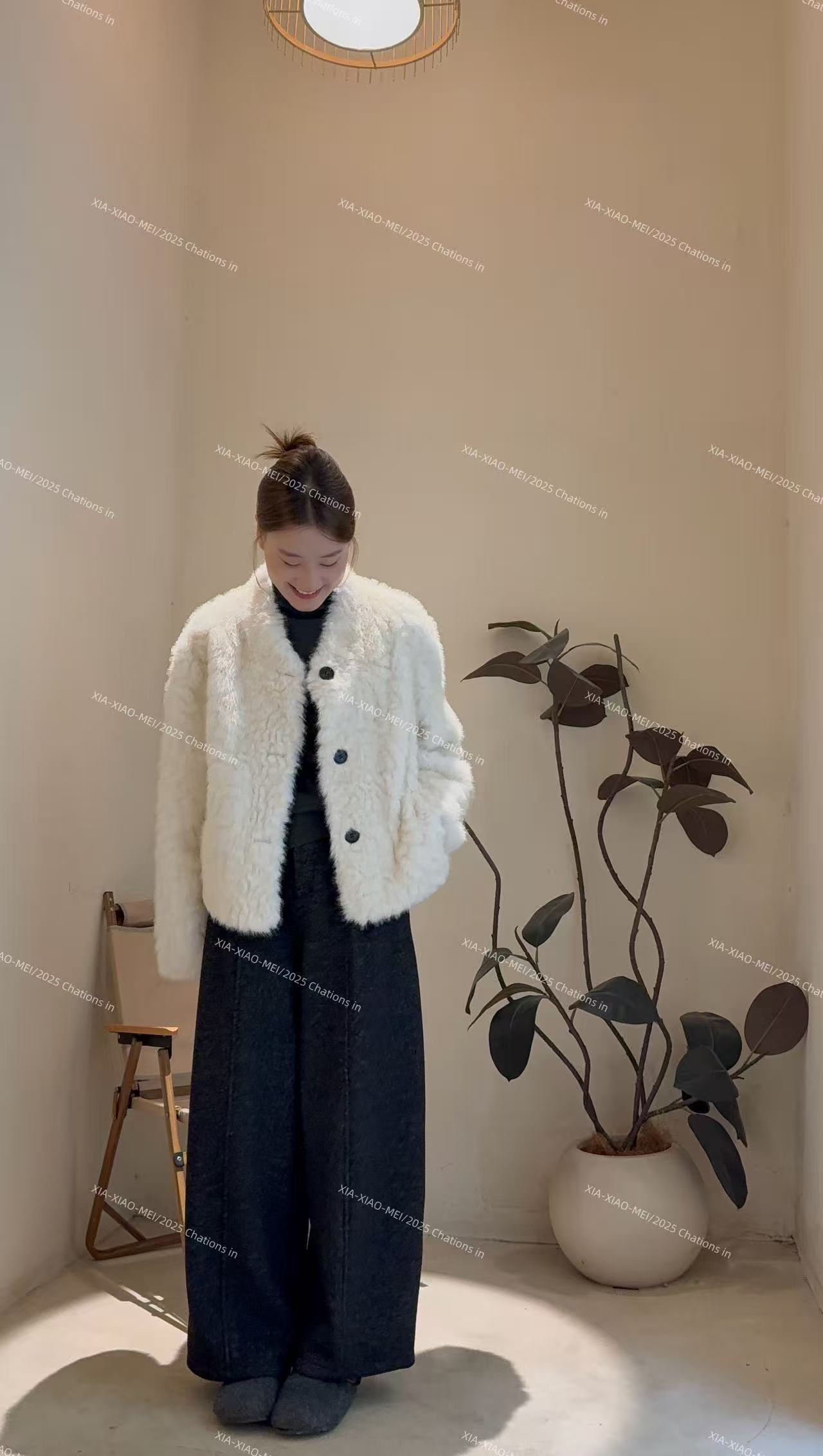 XIAOMEI ｜气质韩版短款皮毛一体毛毛外套-5456