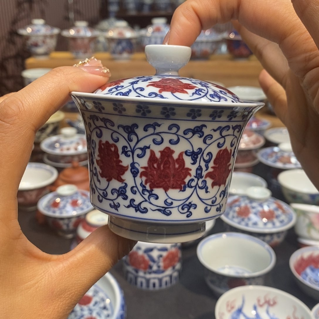 仙*釉里红柴窑原矿盖碗