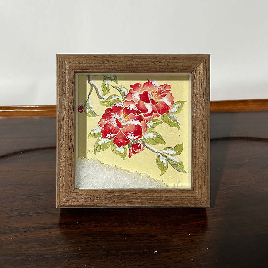 【红花迎雪】12茶室办公室情绪稳定摆台别急莫生气画治愈桌面国画