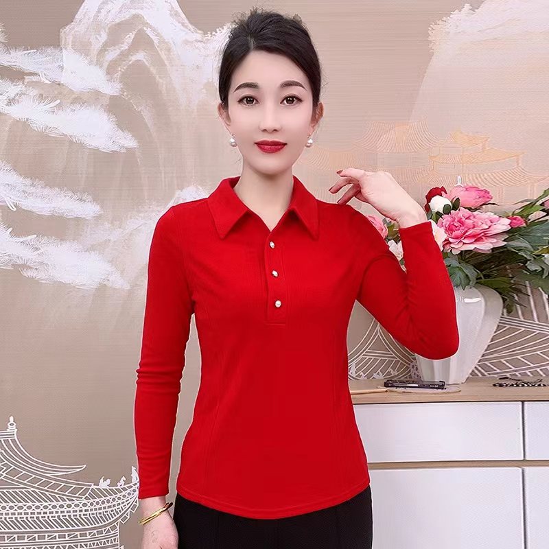 2505纯色款POLO领秋冬长袖打底衫气质内搭显瘦洋气上衣打底衫