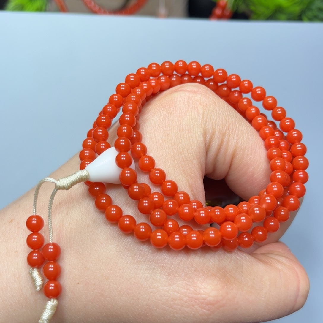 南红玛瑙柿子红圆珠多圈4mm未镶嵌