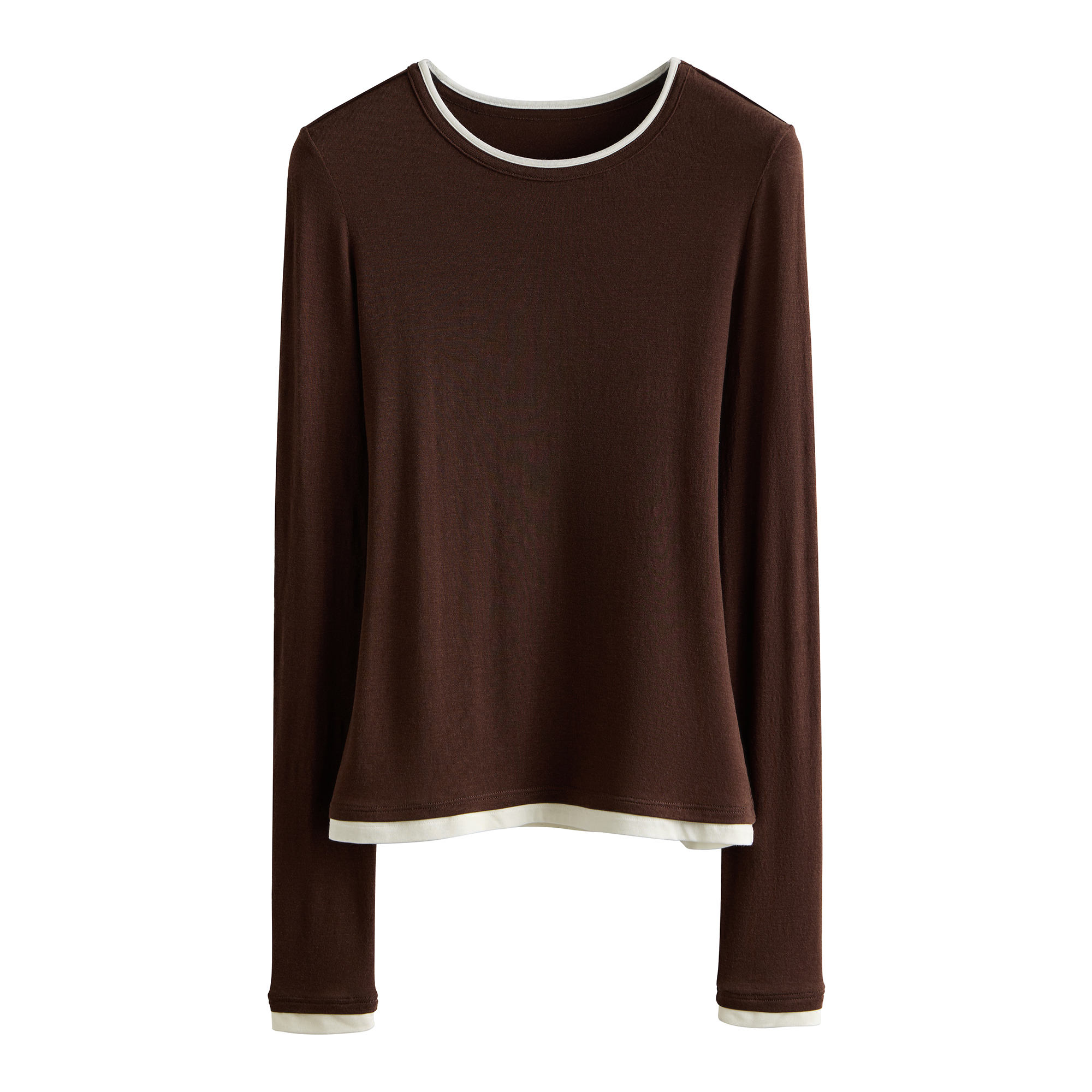 日本进口东洋纺致绸牛奶蛋白山羊绒自发热假两件针织长袖t恤   