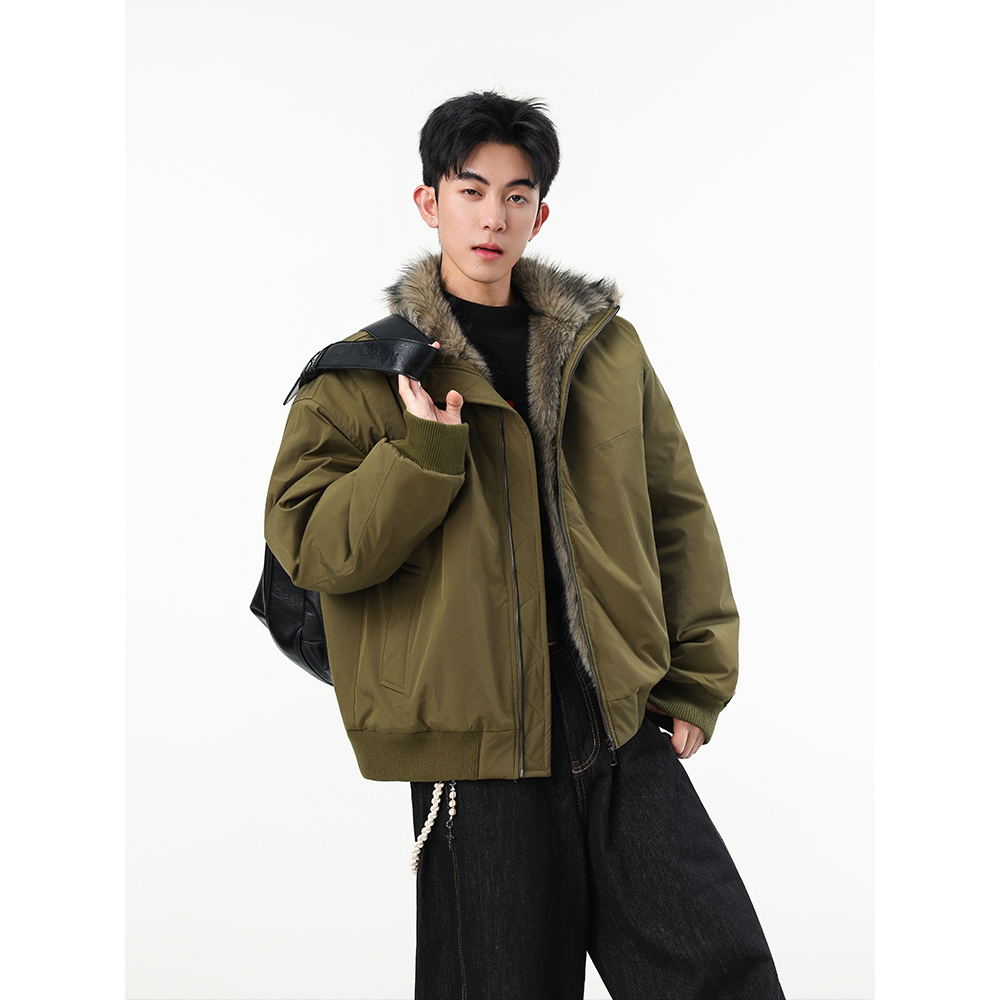 柒晓家MY839美式宽松毛领服外套保暖座山雕翻领棉服