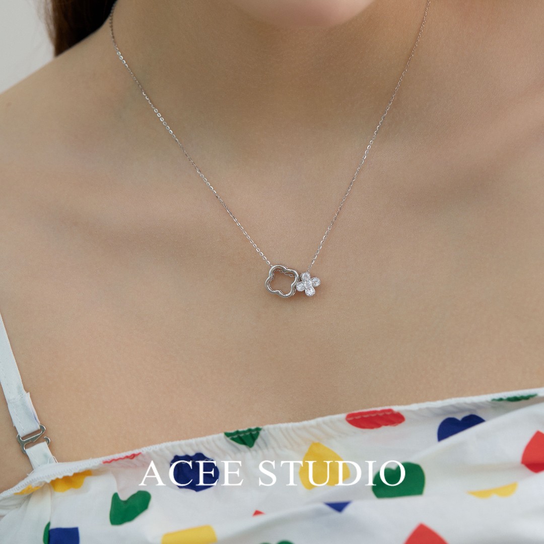 坠链均925银合成锆石 ACEE设计四叶草项链一款多戴法锁骨链女生