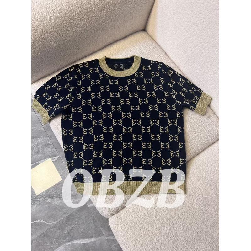 OBZB【G女款短袖】满印提花金丝线短袖常规T恤藏青色2042