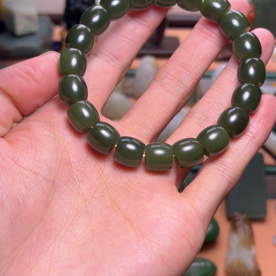 和田玉（青玉）手链未镶嵌大*