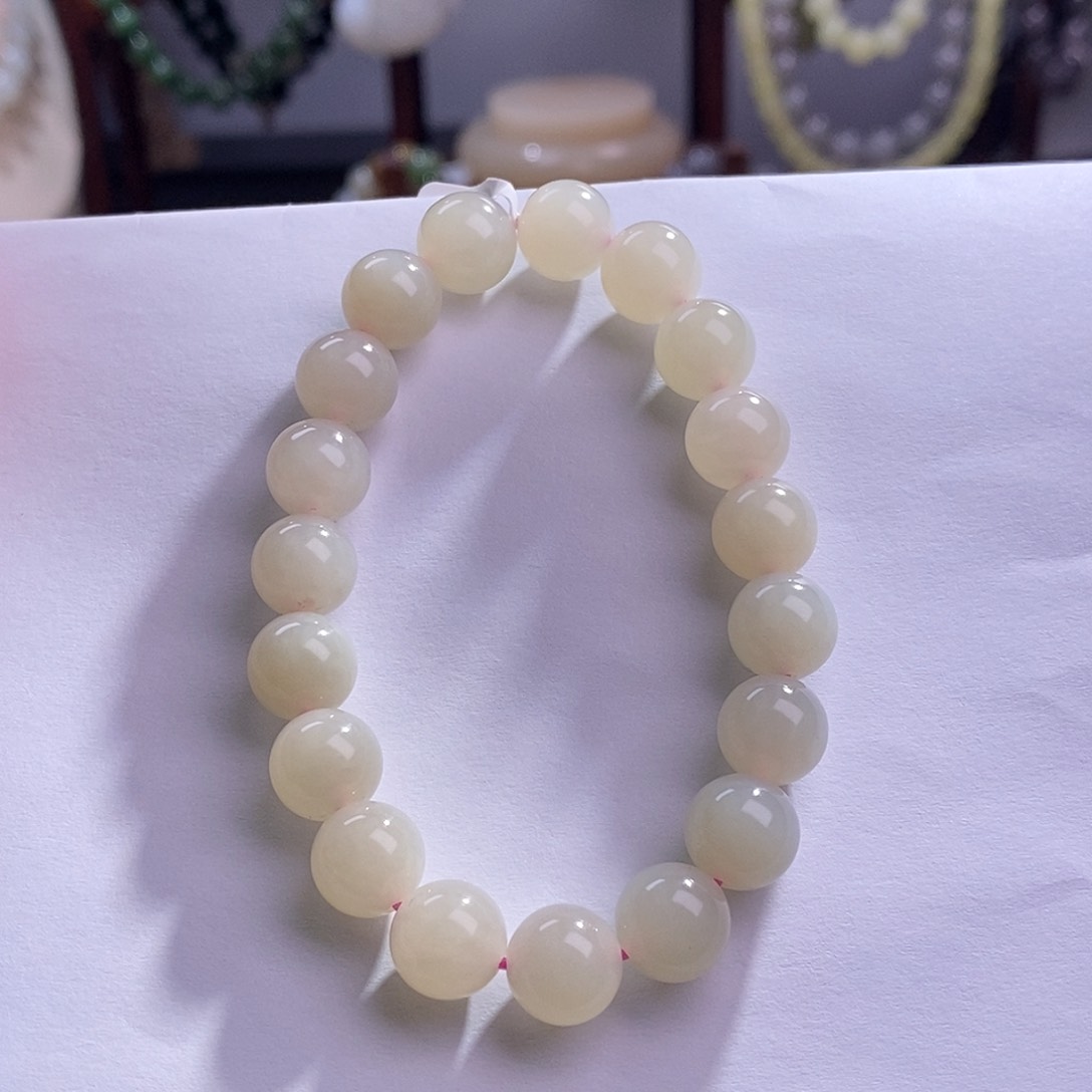 和田玉熟藕粉手串10MM未镶嵌