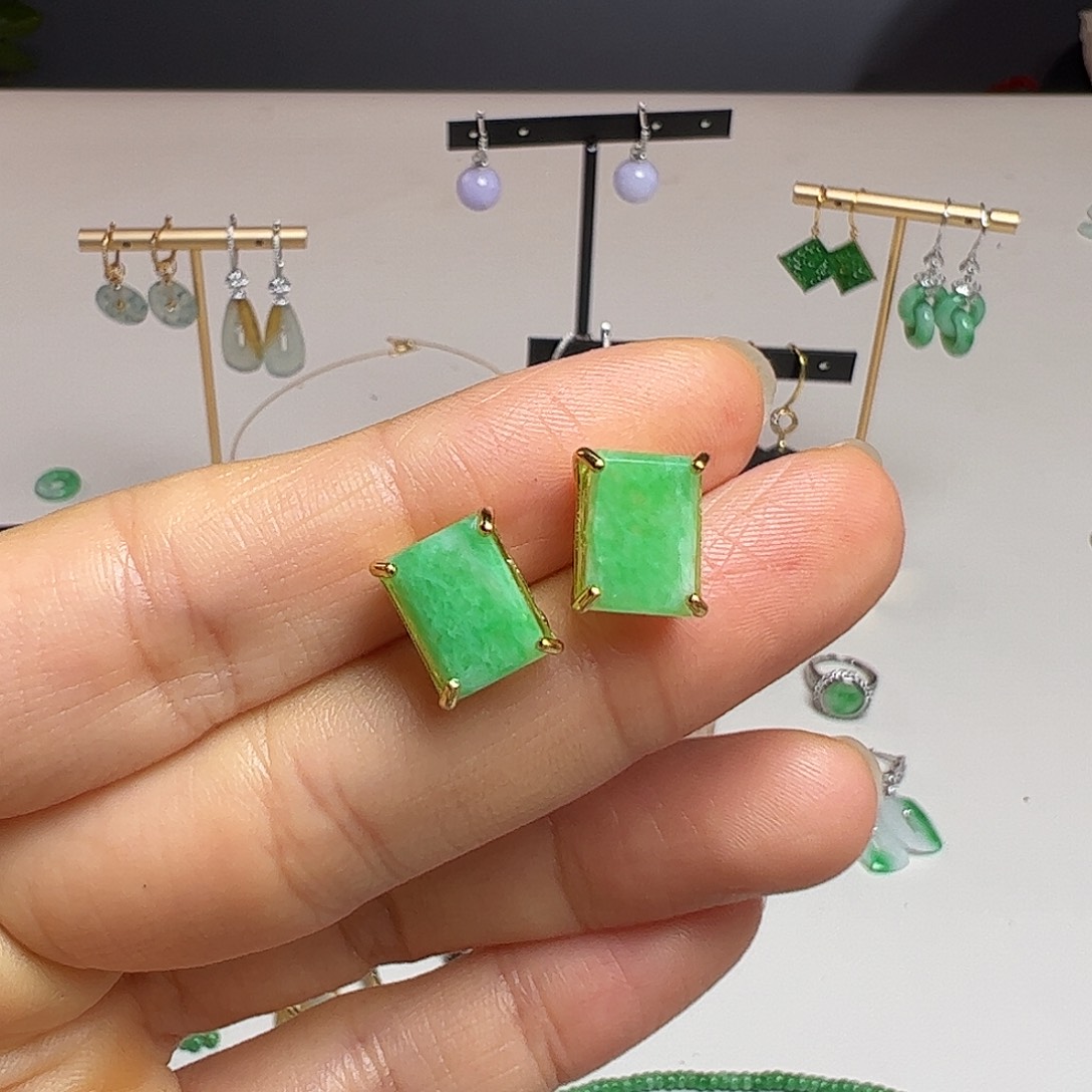 翡翠银S925镶嵌耳饰天然翡翠