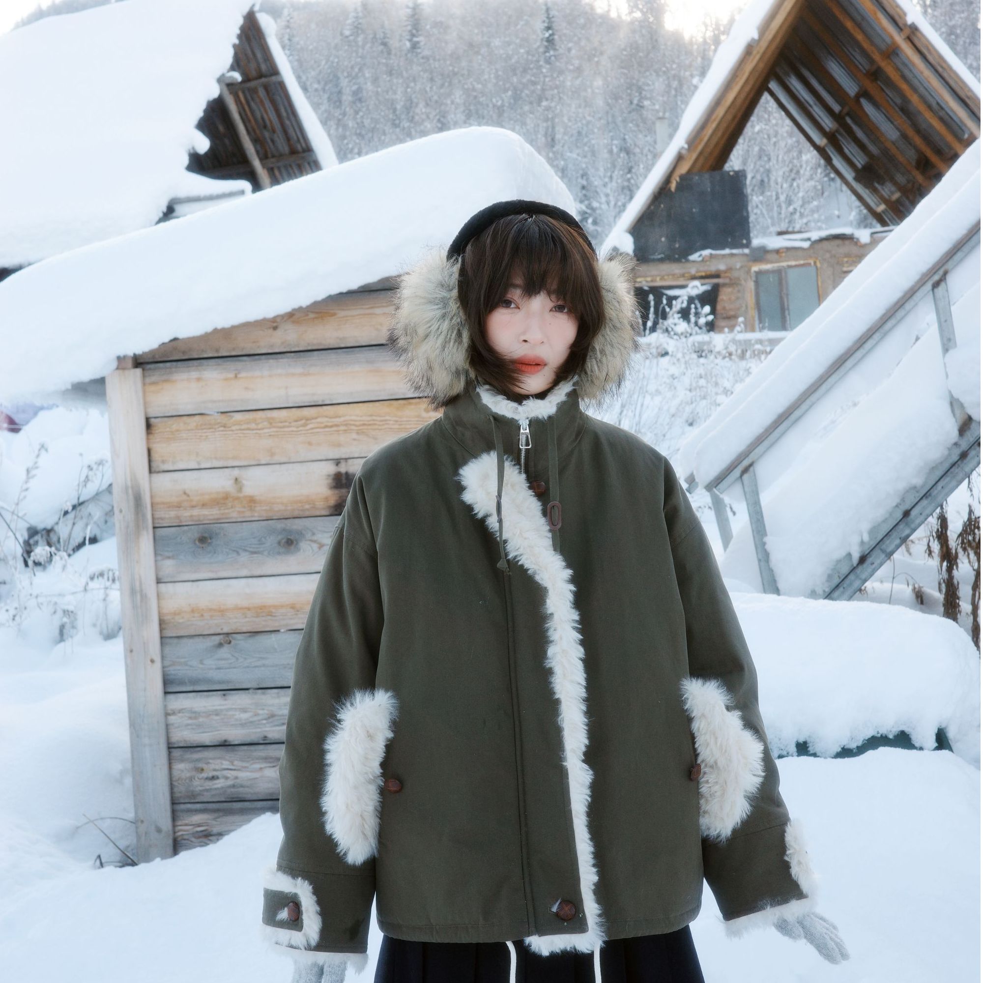 「白描工作间」"瓦灰徳里克"立领工装派克服羽绒服女冬季外套新款