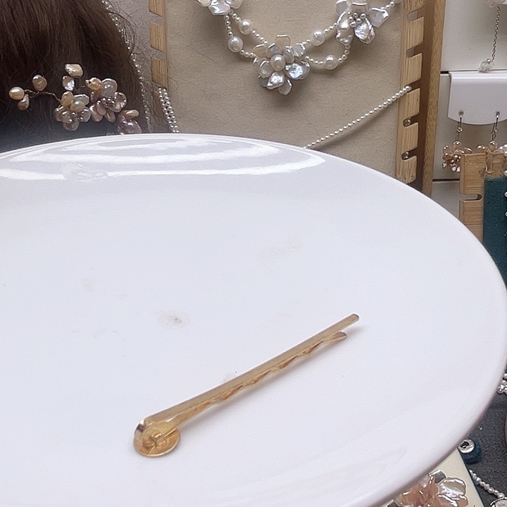 泡***沫水晶纱五瓣花珍珠发夹珍珠