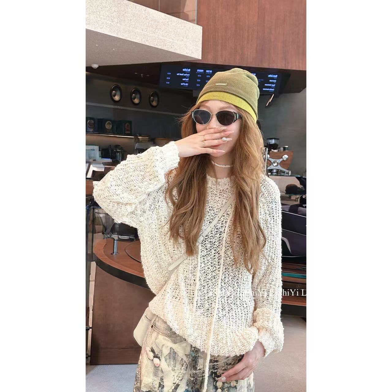 SanJun高端定制法式慵懒风圆领宽松针织衫  25f 8023