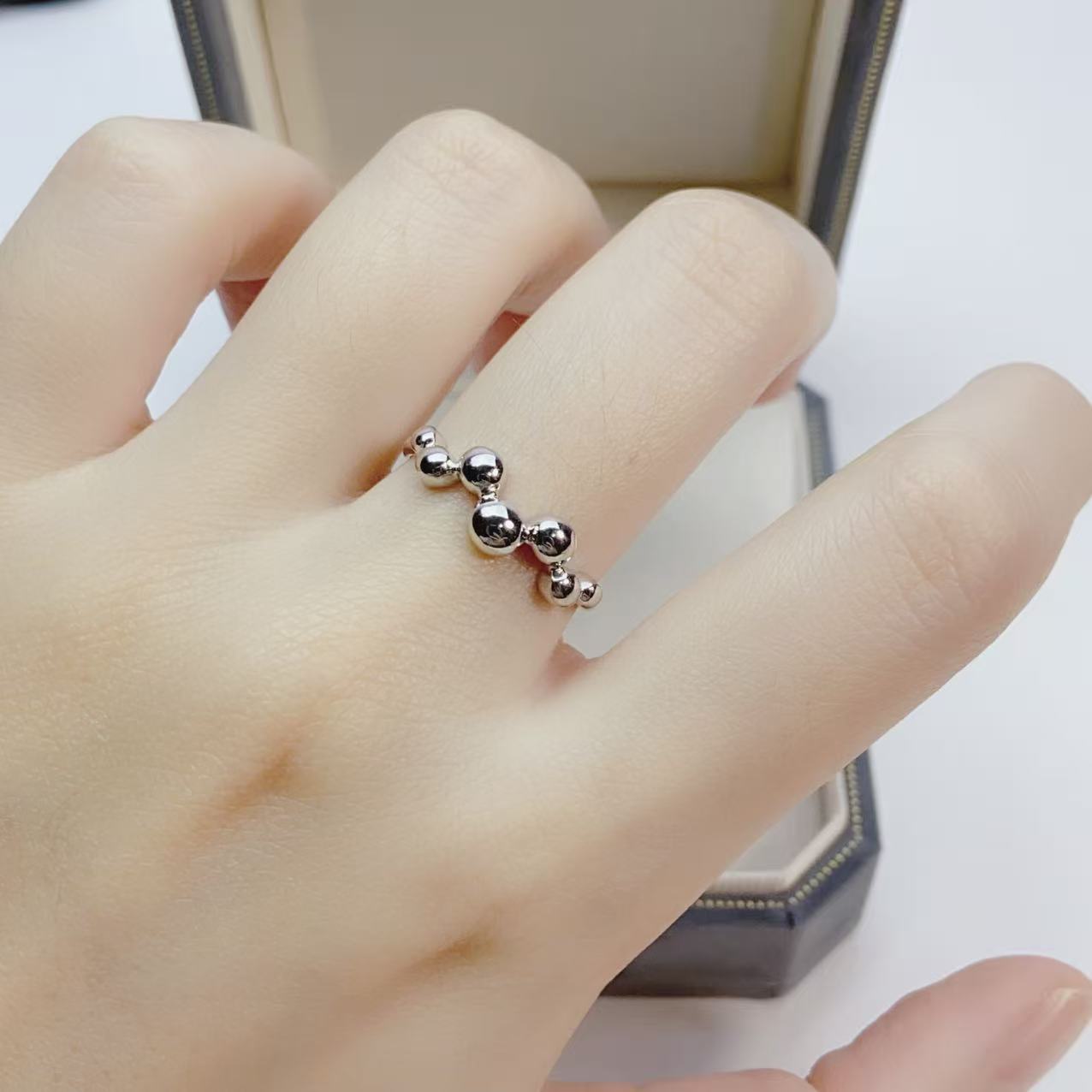 Pt950铂金泡泡活口戒3.28克开口花戒气质时尚简约