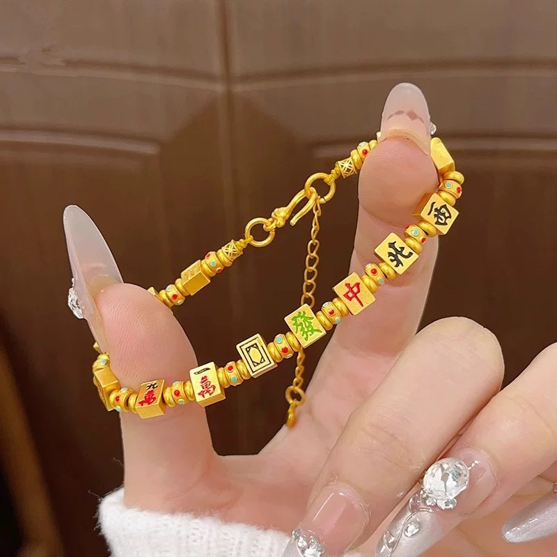 黄铜珐琅手链 十三幺麻将款国潮烧蓝镀金串珠精美手链手工