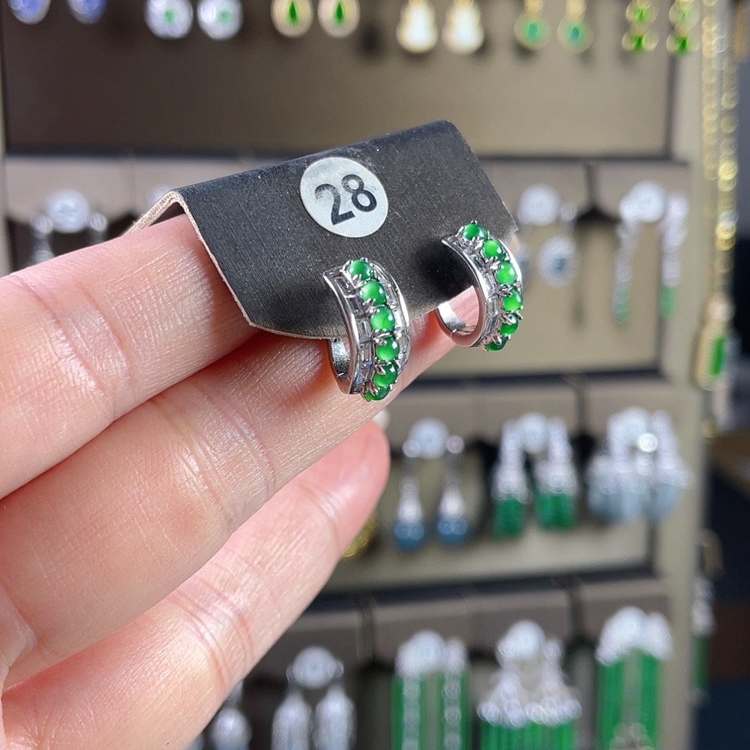 翡翠银S925镶嵌耳饰翡翠A货