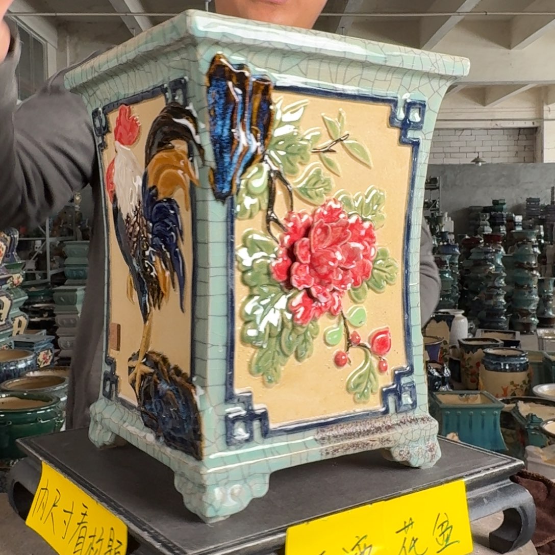 。一风堂石湾花盆 釉面瑕疵 内19*27