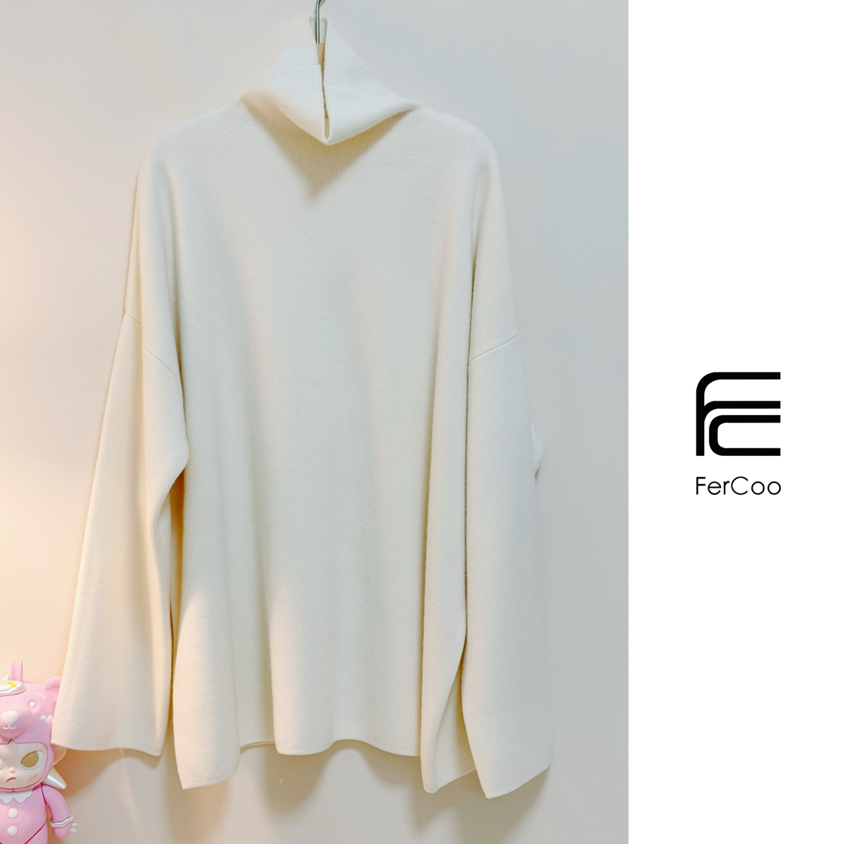 FERCOO“暖意初临”进口四平针加厚高领显瘦宽松中长款针织衫女