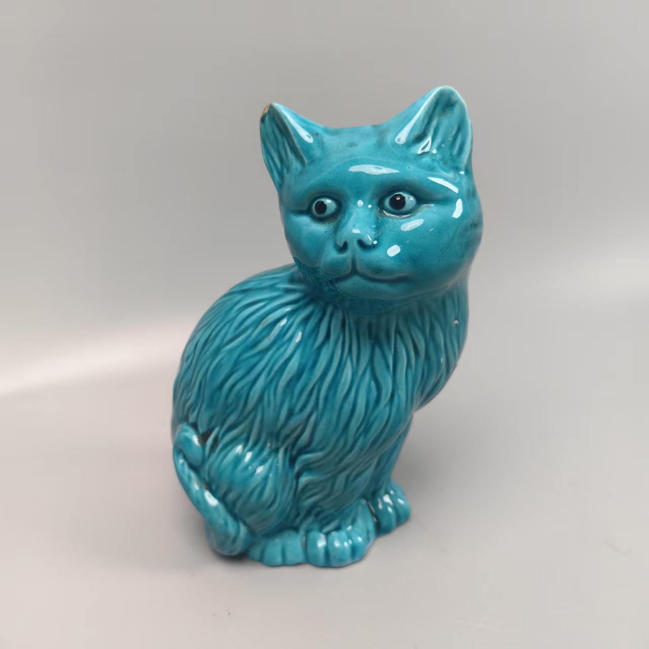 A0545民国蓝釉瓷猫