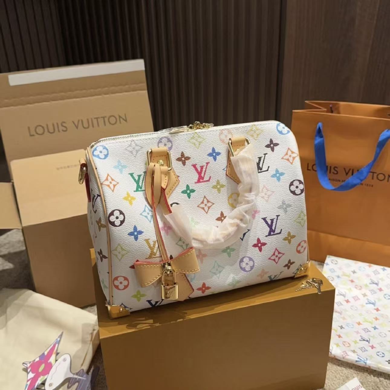 99新 LouisVuitton/路易威登 LV白三彩speedy 25 25090089-05
