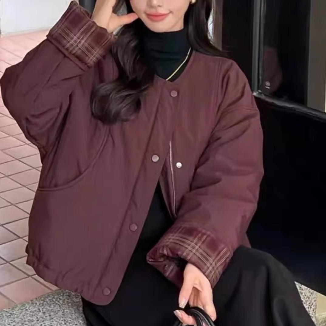 韩版短款宽松百搭夹棉外套女秋冬新款时尚休闲保暖